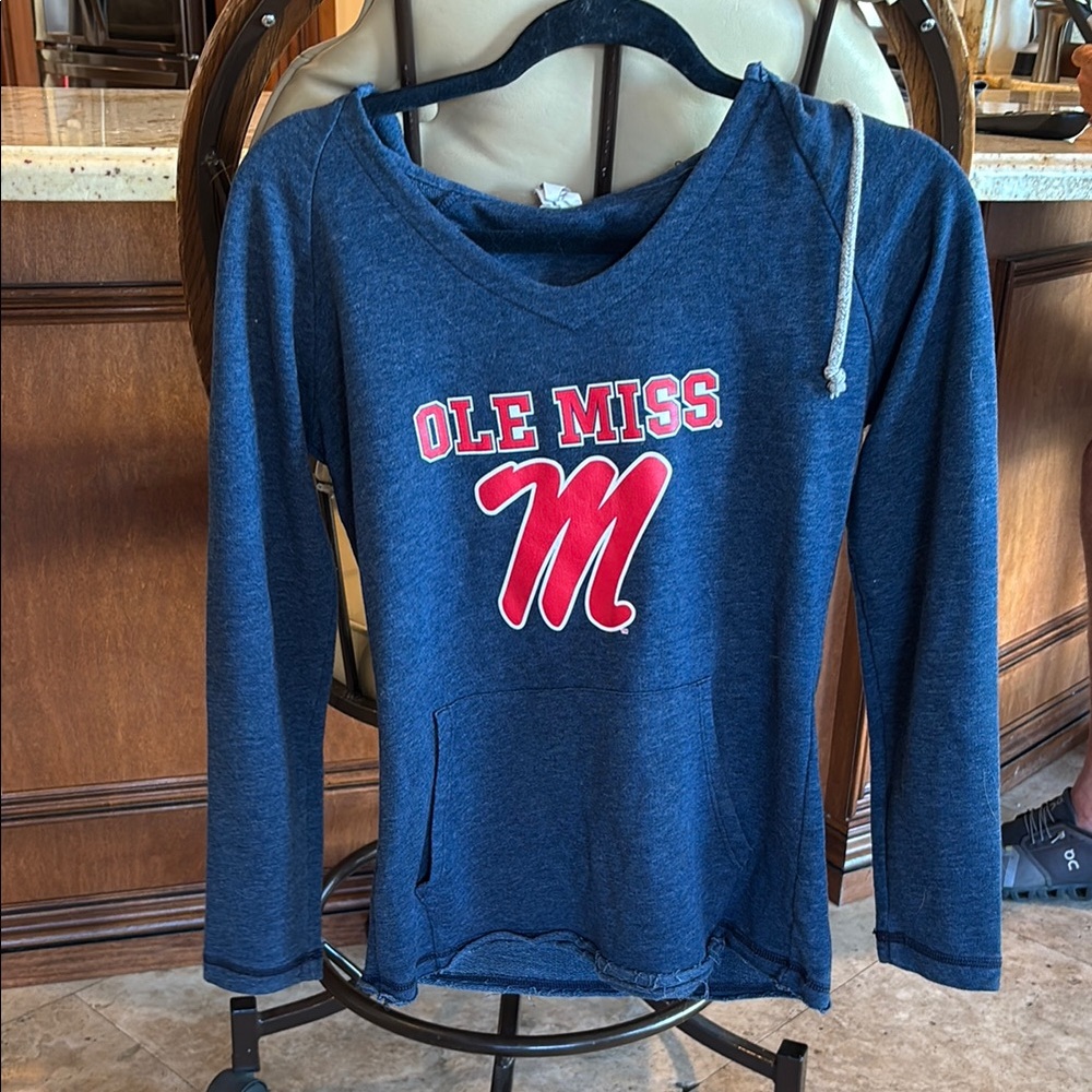 Ole Miss V-Neck Sweater Blue Red Long Sleeve
